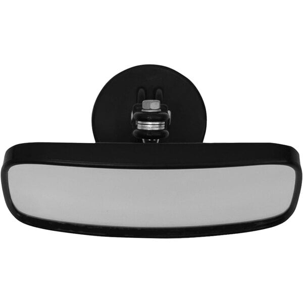 An Ideal Warehouse black magnetic forklift mirror with a black holder.