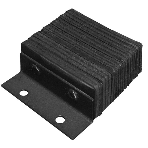 An Ideal Warehouse black rubber dock bumper pad with two holes.