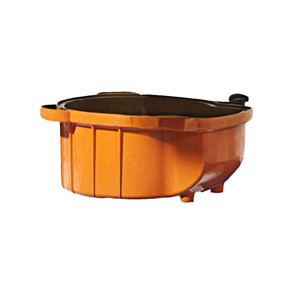 An orange plastic cover with black handles for an Onfloor HEPA filter.