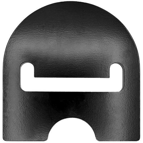 A black metal plate with a hole in the middle.