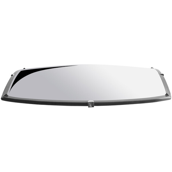 The reflection of a car windshield in a See All Industries indoor convex security mirror.