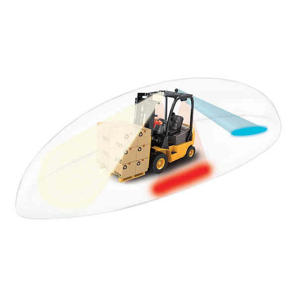 An Ideal Warehouse forklift with boxes on it in a transparent box.