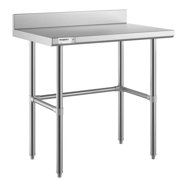 Regency Spec Line Easy Attach 24" x 36" 14-Gauge Stainless Steel Commercial Open Base Work Table with 4" Backsplash
