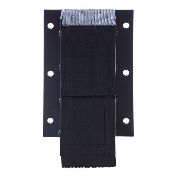 A vertical laminated dock bumper with a black finish and multiple mounting holes.