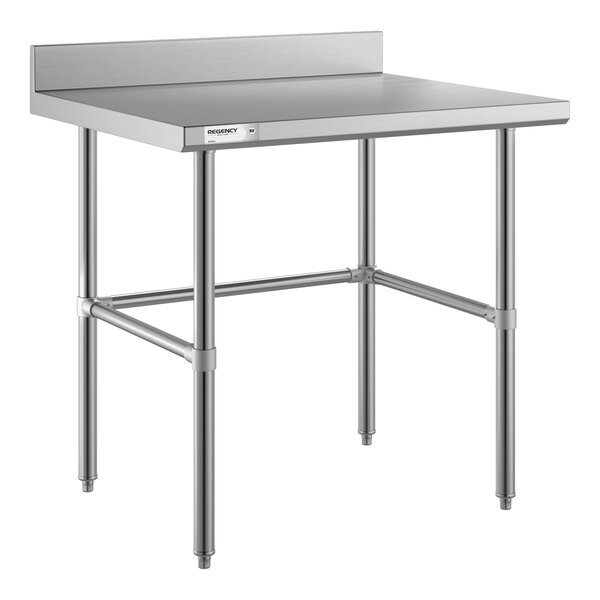 Regency Spec Line Easy Attach 30" x 36" 14-Gauge Stainless Steel Commercial Open Base Work Table with 4" Backsplash