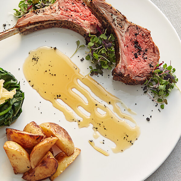 A plate of food with ginger root-infused maple syrup on it.