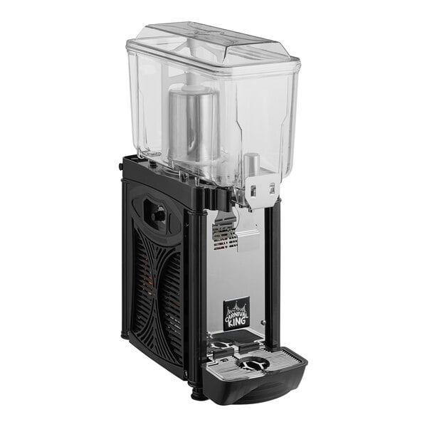 A single-bowl refrigerated beverage dispenser with a clear 3-gallon container and black base.