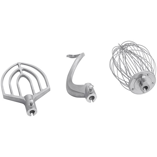 A group of Hobart Legacy+ commercial stand mixers with standard accessories.