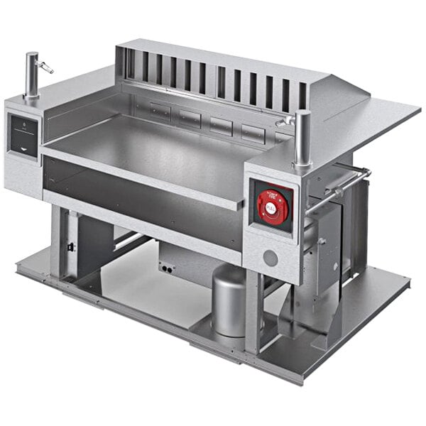 A stainless steel Vollrath FlexVent downdraft vent with a red knob.