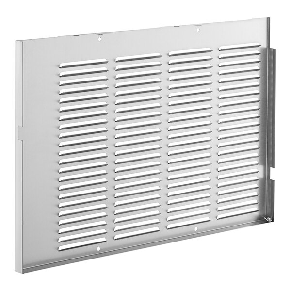A metal vent with rectangular holes on a white background.