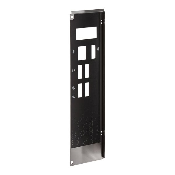 A black metal Narvon command panel with four holes.