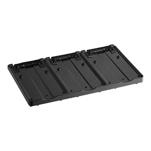 A black plastic Narvon evaporator tray with holes.