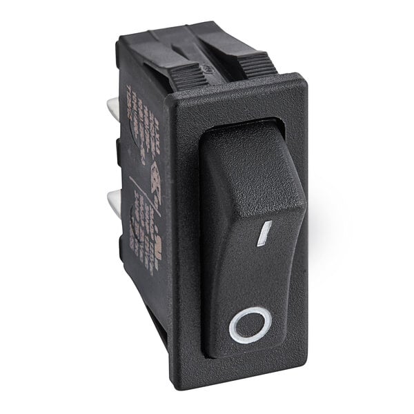 A close-up of a black Narvon power switch with white text.