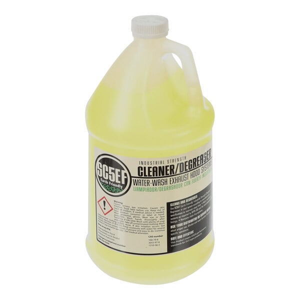 A white gallon bottle of CaptiveAire Water Wash Hood Detergent with a yellow label.