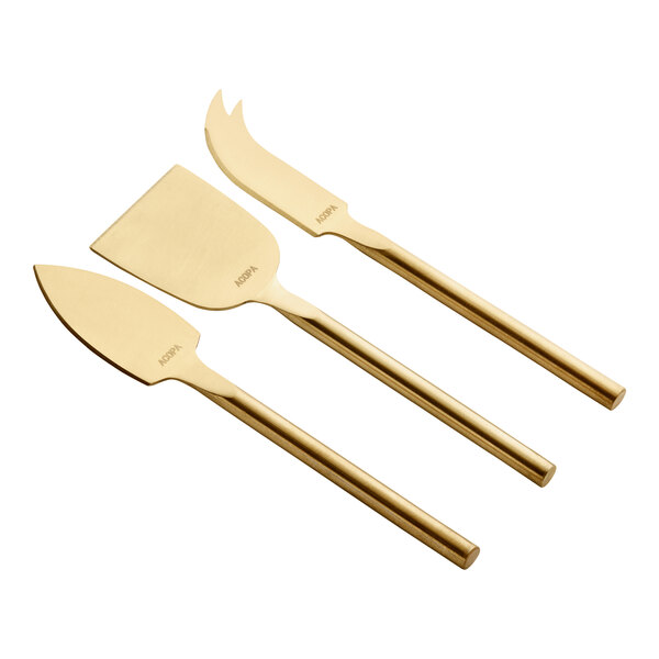 A set of Acopa gold stainless steel cheese knives.