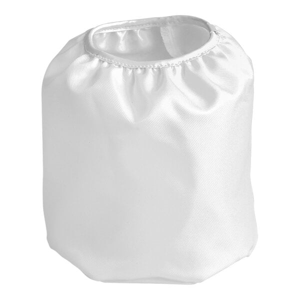 A white, cylindrical cloth filter with an elastic opening at the top.