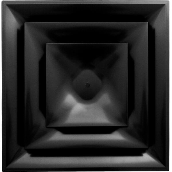 A black square cone diffuser with a black circle in the center.