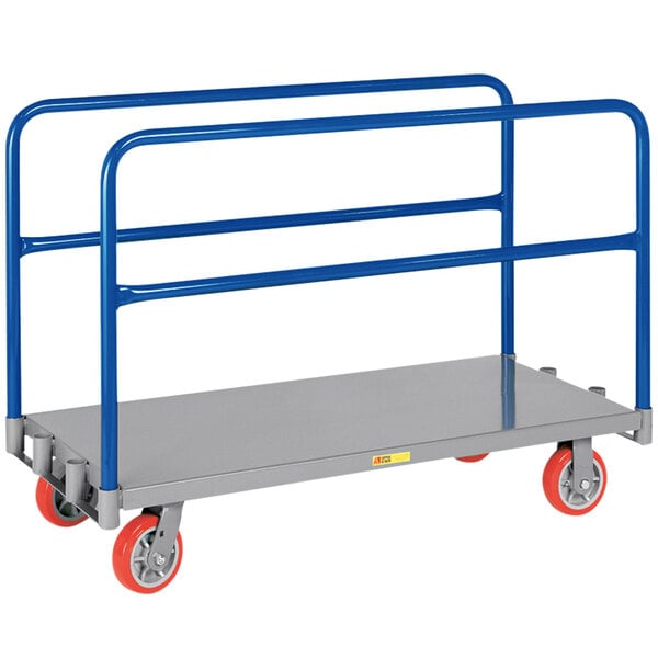 A Little Giant panel truck with blue metal rails and blue wheels.