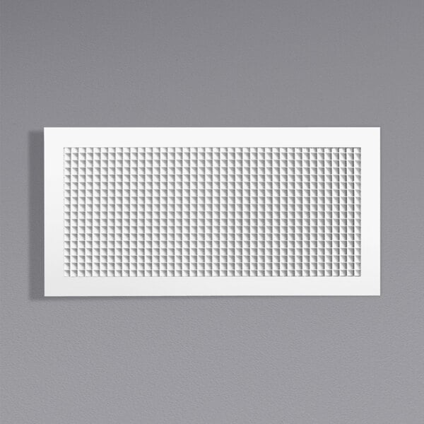 A white rectangular return grille with a square grid pattern.