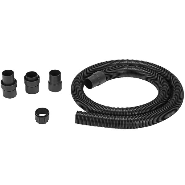 A black Shop-Vac crushproof vacuum hose with three fittings.