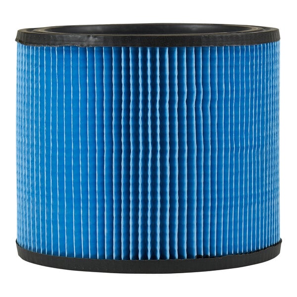 A close up of a blue Shop-Vac Ultra-Web wet cartridge filter.