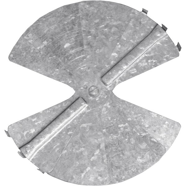 A galvanized steel circular disc with holes.