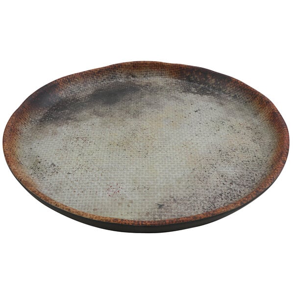 A white cheforward melamine plate with a woven texture.