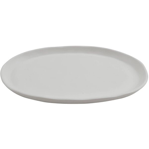 A white cheforward melamine oval plate with a small rim.
