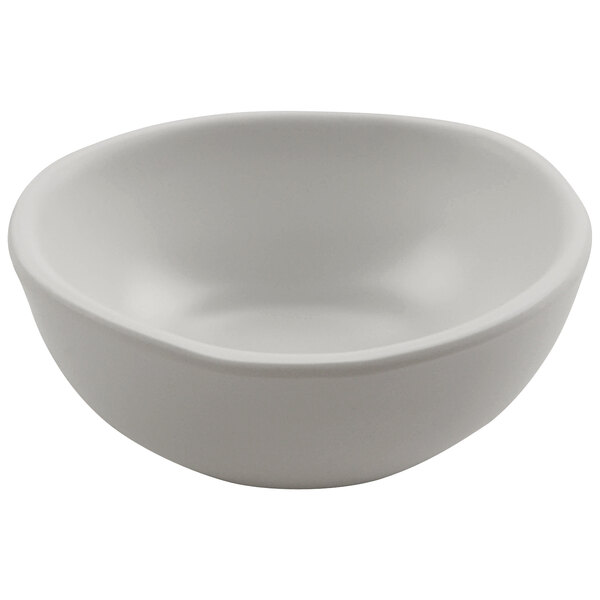 A white cheforward melamine ramekin with a small rim.