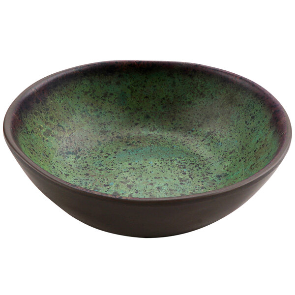 A green and black cheforward by GET Savor melamine bowl.
