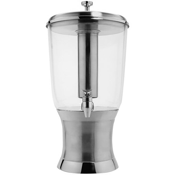 A stainless steel GET beverage dispenser with clear Triton plastic.