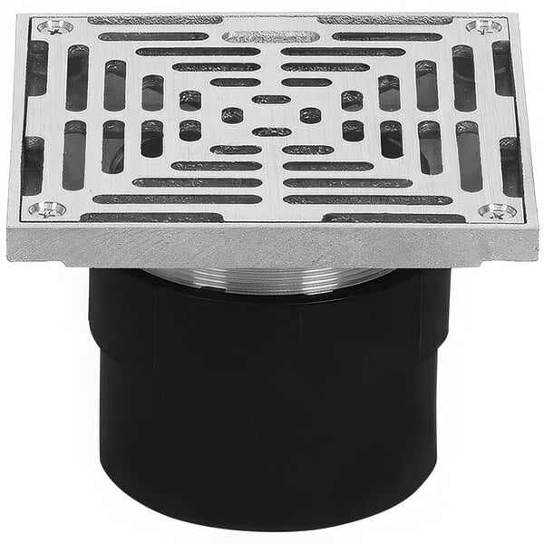 A Josam square cast iron floor drain with a Nikaloy strainer and no-hub outlet.