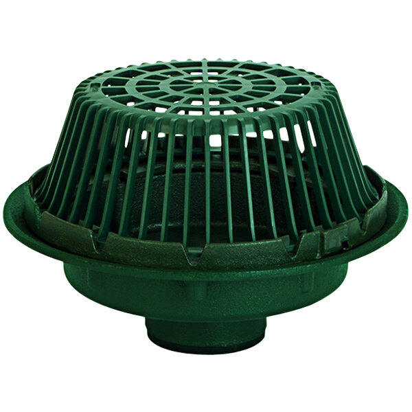 A green polypropylene dome grate for a Josam roof drain.