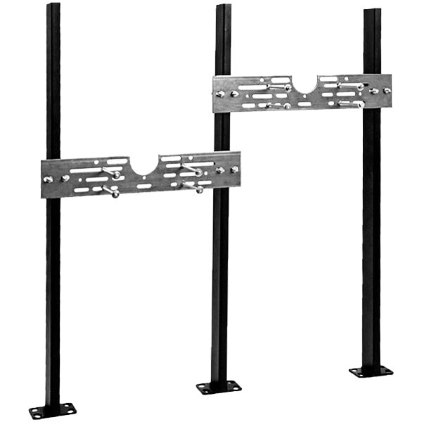 A black and white photo of a Josam Floor Mount Water Fountain Carrier with metal hanger plates.