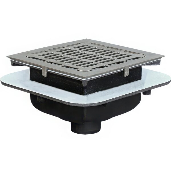 A Josam square metal floor drain with a nickel bronze grate.