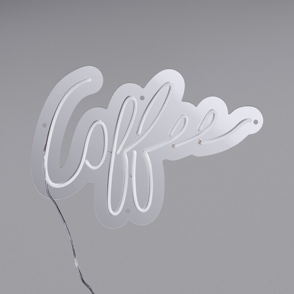 A white neon sign that says "coffee" on it.