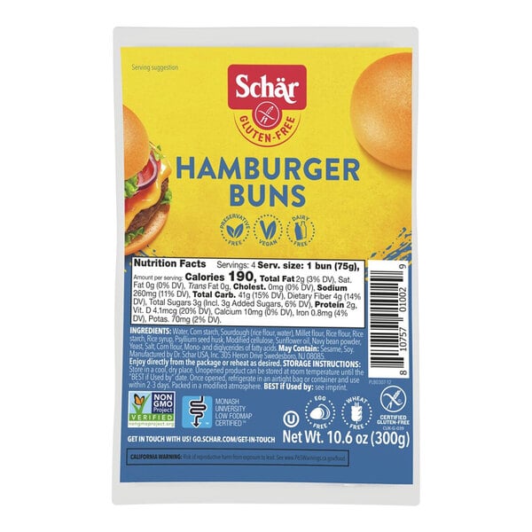 Schar Gluten-Free Sliced Hamburger Bun 4-Count - 4/Case