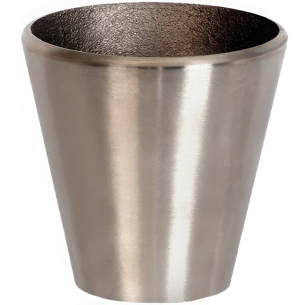 A silver metal Josam round funnel with a white background.