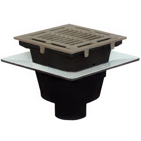 A square metal Josam floor sink with a black and silver grate.