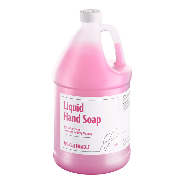 A one-gallon container of Advantage Chemicals ready-to-use pink liquid hand soap.
