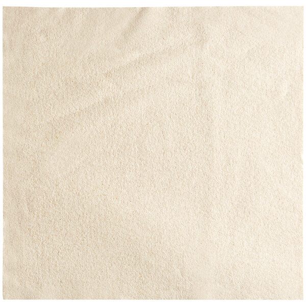 A flat-packed white linen-feel dinner napkin with a square patterned border.
