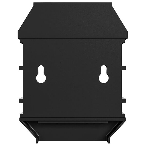 A black metal box with two holes on the front, designed to hold Flash Furniture Wall Mount Solar Powered LED Lights.