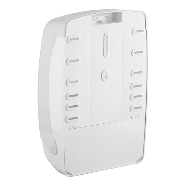 A white plastic C-fold and multifold paper towel dispenser.