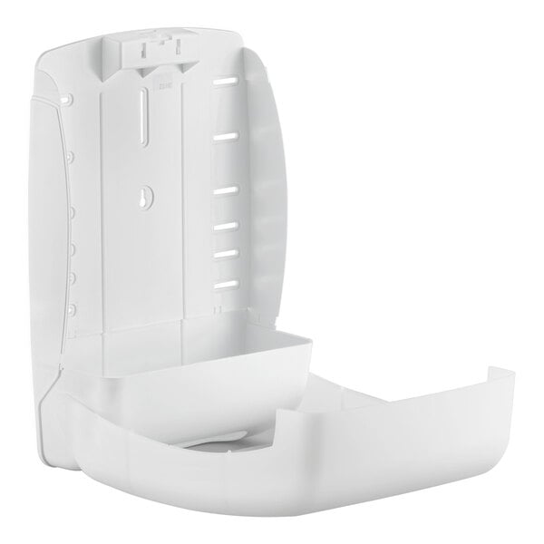 A white plastic C-fold and multifold paper towel dispenser with a translucent front cover.