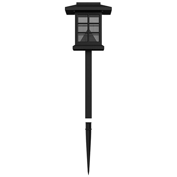 A black rectangular pole with solar powered LED lights on top.