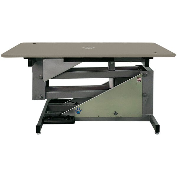 A Groomer's Best electric tan grooming table with legs and a top.
