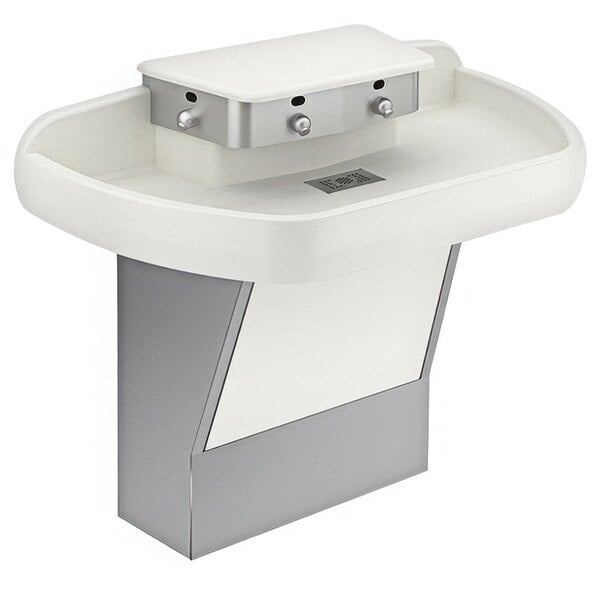 A white SloanStone wall mounted hand sink with a white top.