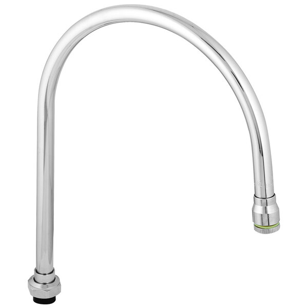 A silver T&S swivel gooseneck faucet nozzle.