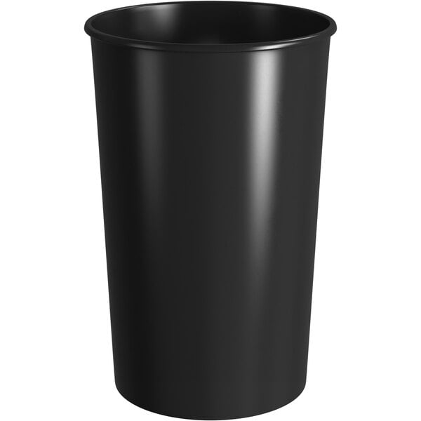 A black plastic cup with a white background.