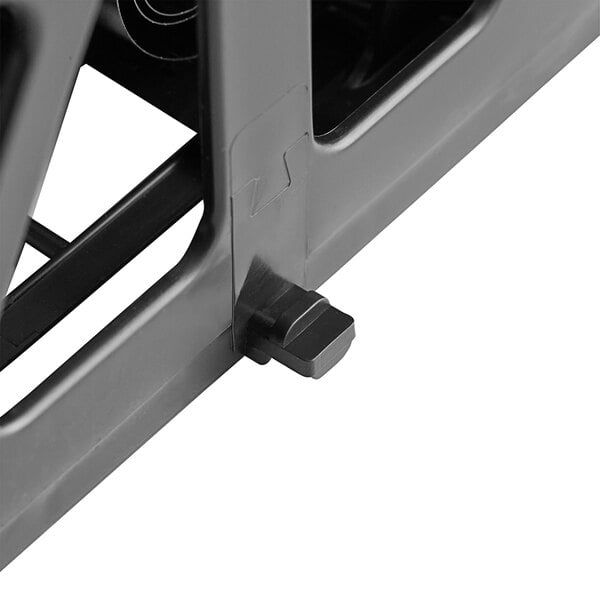 A close up of a black plastic 11 Lane Pusher Glide Bottle Organizer.